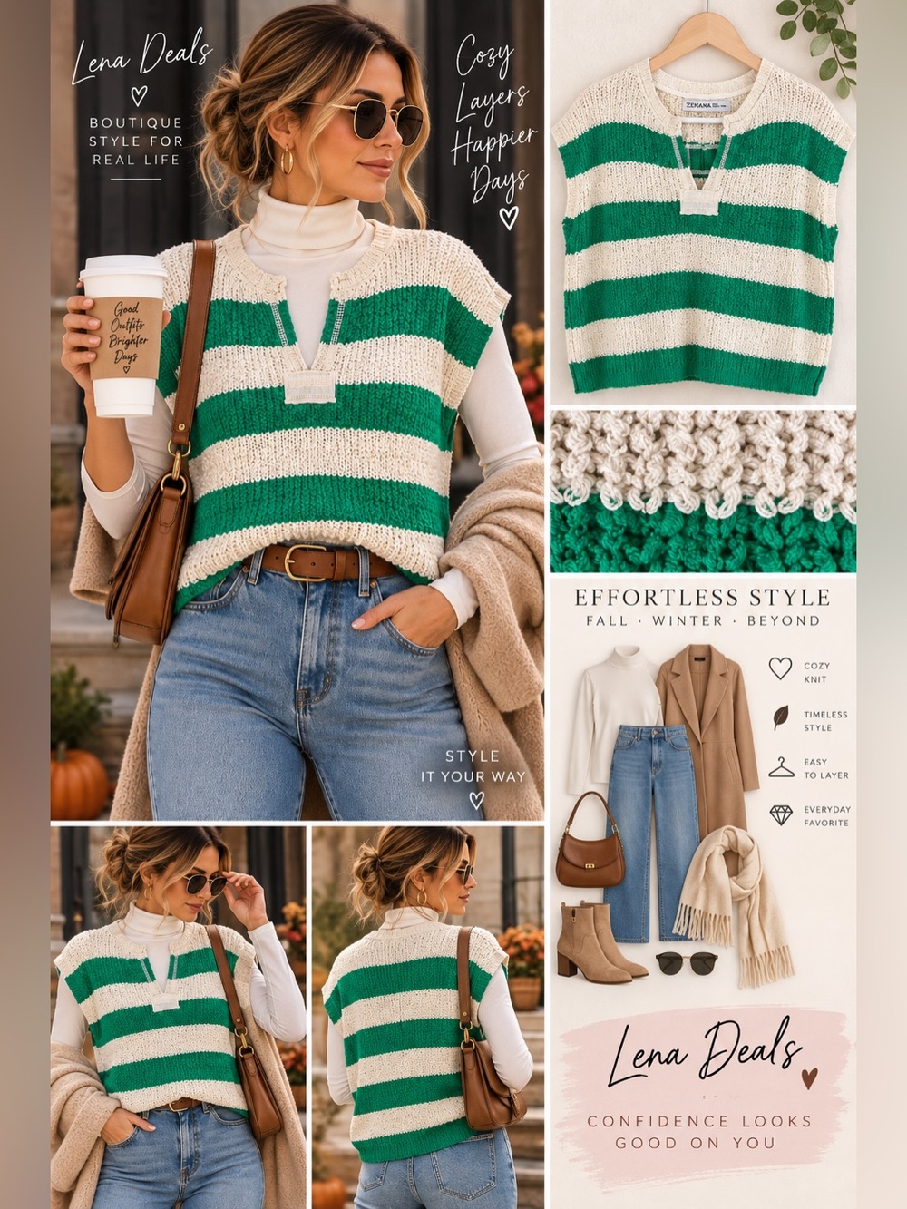 Zenana Outfitters Knit Sailor Striped Sweater Top Green Pullover Mix Sizes